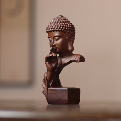 Silent Buddha Statue – Hand-Carved Wood Shh Buddha Bust