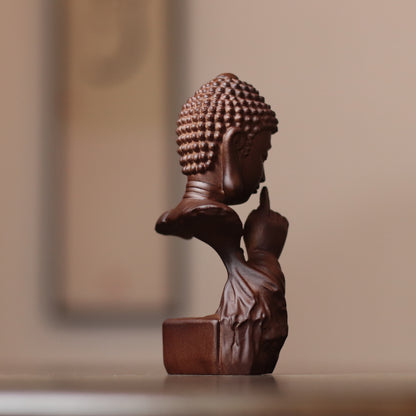 Silent Buddha Statue – Hand-Carved Wood Shh Buddha Bust