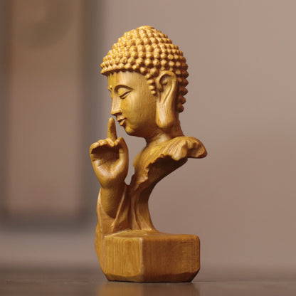 Silent Buddha Statue – Hand-Carved Wood Shh Buddha Bust