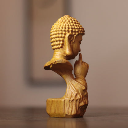 Silent Buddha Statue – Hand-Carved Wood Shh Buddha Bust