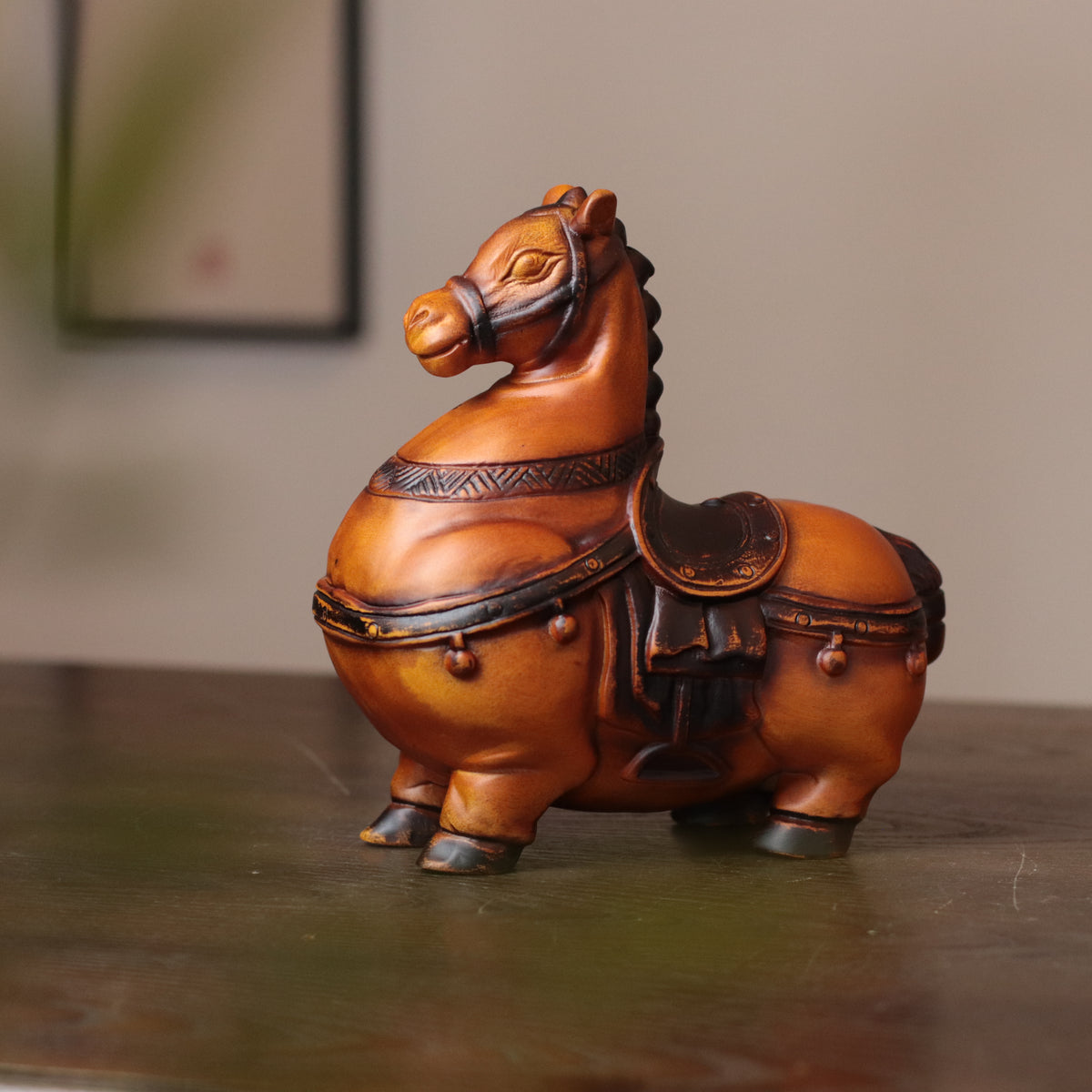 Tang Dynasty Fat Horse Statue – Hand-Carved Wood Feng Shui Horse