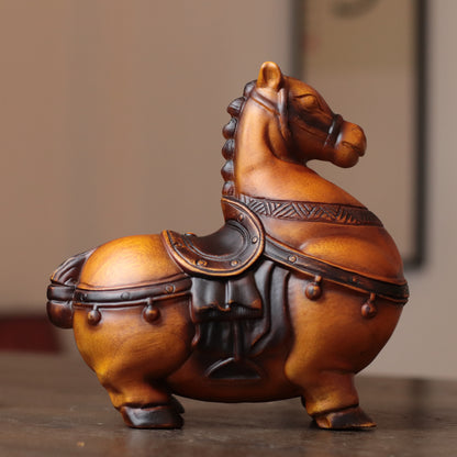 Tang Dynasty Fat Horse Statue – Hand-Carved Wood Feng Shui Horse