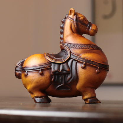 Tang Dynasty Fat Horse Statue – Hand-Carved Wood Feng Shui Horse