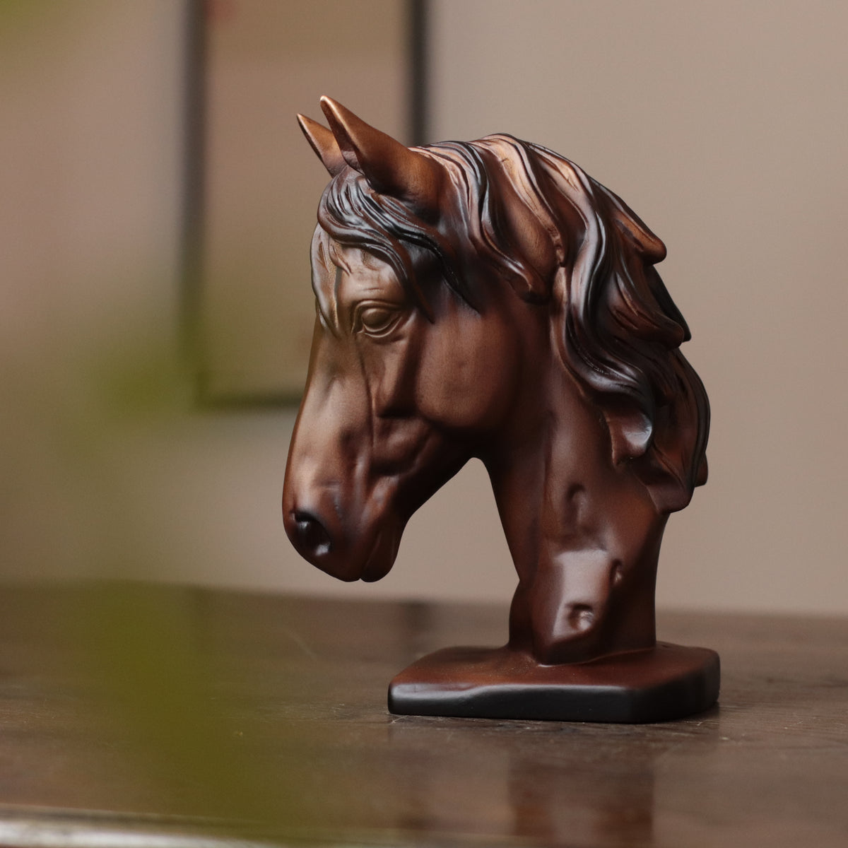 Horse Head Statue – Hand-Carved Padauk Wood Horse Bust Sculpture