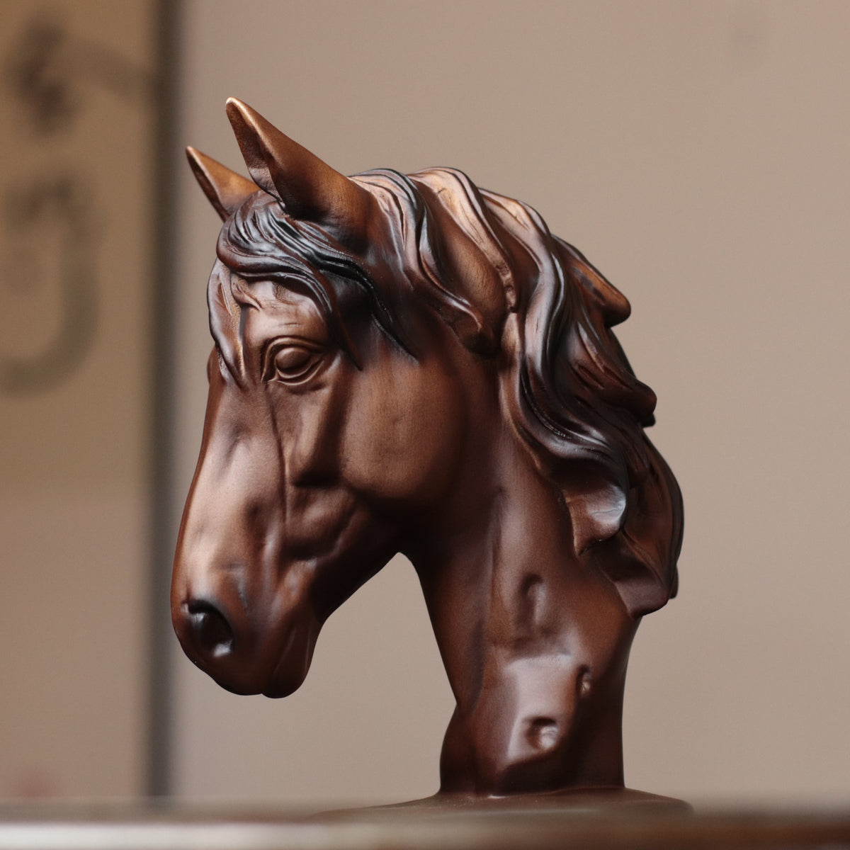 Horse Head Statue – Hand-Carved Padauk Wood Horse Bust Sculpture