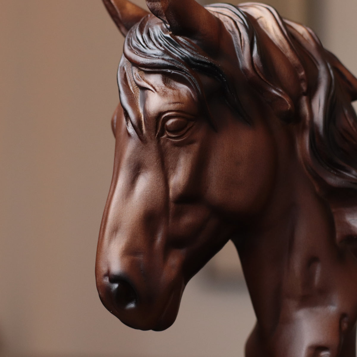 Horse Head Statue – Hand-Carved Padauk Wood Horse Bust Sculpture