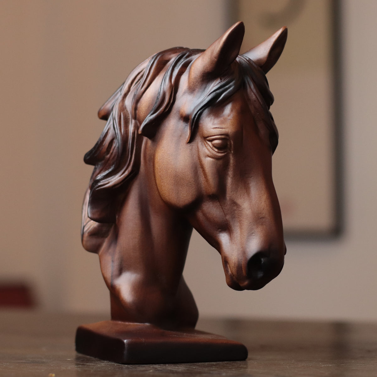 Horse Head Statue – Hand-Carved Padauk Wood Horse Bust Sculpture