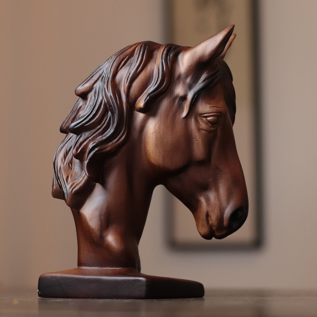 Horse Head Statue – Hand-Carved Padauk Wood Horse Bust Sculpture