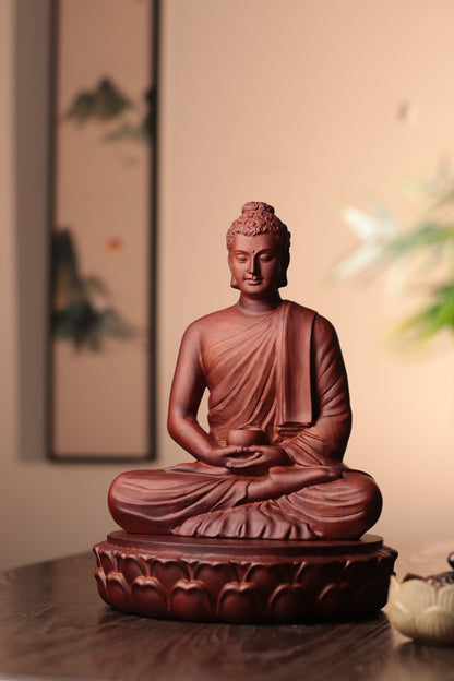 Wooden Buddha Statue — Hand-Carved Padauk Shakyamuni, Meaningful Gift, Buddhist Home Decor