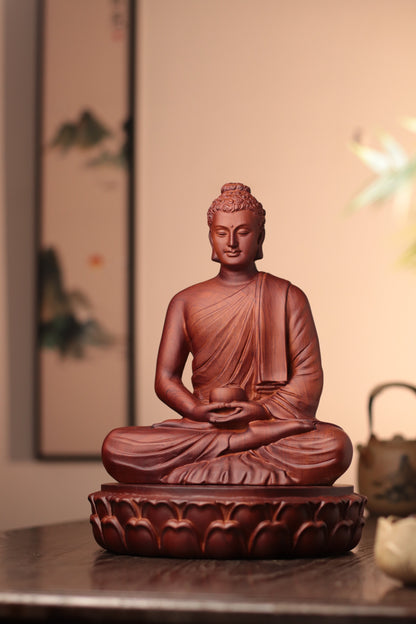 Wooden Buddha Statue — Hand-Carved Padauk Shakyamuni, Meaningful Gift, Buddhist Home Decor