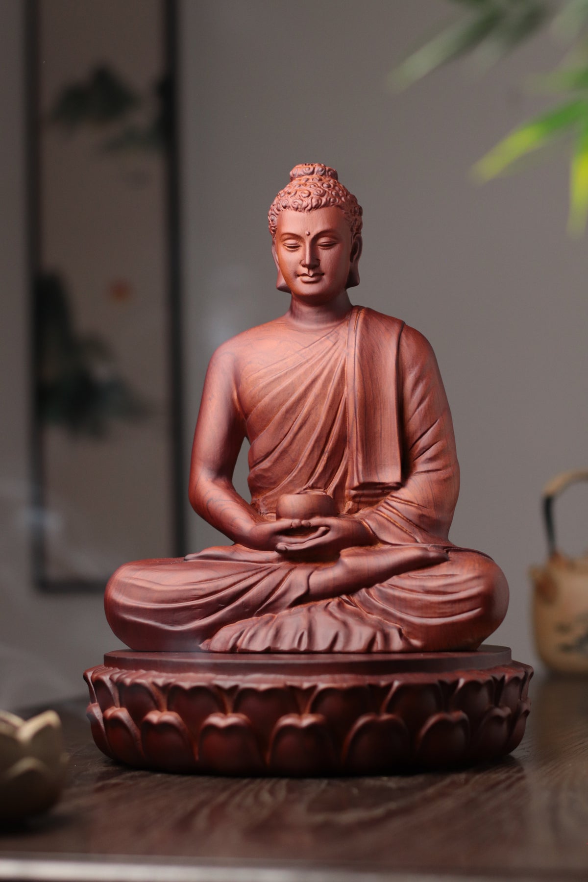 Wooden Buddha Statue — Hand-Carved Padauk Shakyamuni, Meaningful Gift, Buddhist Home Decor