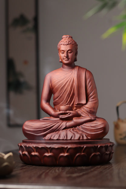 Wooden Buddha Statue — Hand-Carved Padauk Shakyamuni, Meaningful Gift, Buddhist Home Decor