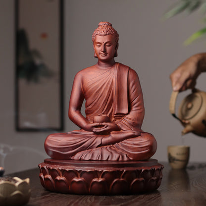 Wooden Buddha Statue — Hand-Carved Padauk Shakyamuni, Meaningful Gift, Buddhist Home Decor