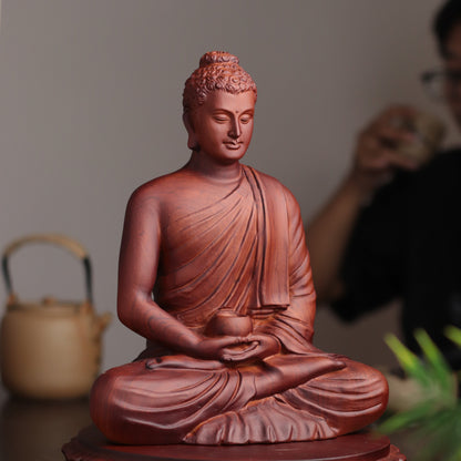 Wooden Buddha Statue — Hand-Carved Padauk Shakyamuni, Meaningful Gift, Buddhist Home Decor