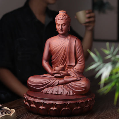Wooden Buddha Statue — Hand-Carved Padauk Shakyamuni, Meaningful Gift, Buddhist Home Decor