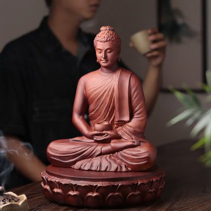 Wooden Buddha Statue — Hand-Carved Padauk Shakyamuni, Meaningful Gift, Buddhist Home Decor