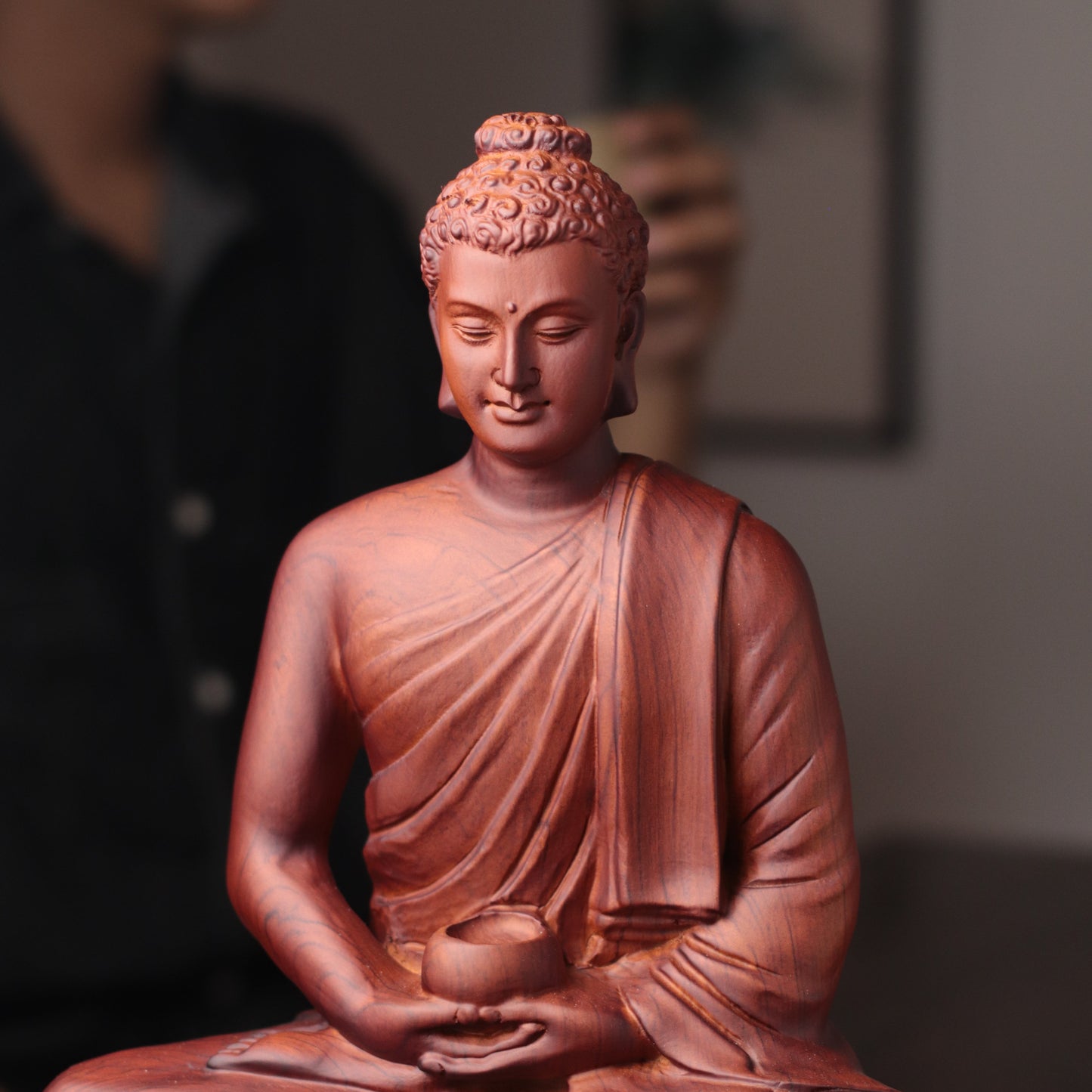 Wooden Buddha Statue — Hand-Carved Padauk Shakyamuni, Meaningful Gift, Buddhist Home Decor