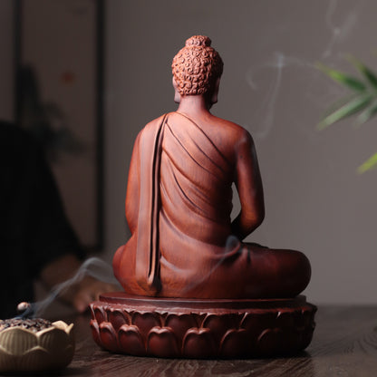 Wooden Buddha Statue — Hand-Carved Padauk Shakyamuni, Meaningful Gift, Buddhist Home Decor