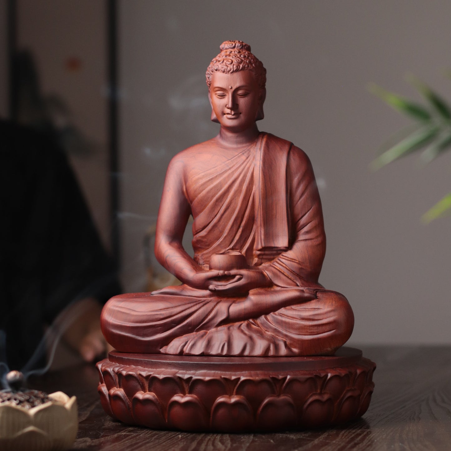 Wooden Buddha Statue — Hand-Carved Padauk Shakyamuni, Meaningful Gift, Buddhist Home Decor