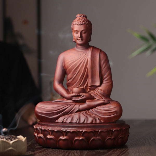 Wooden Buddha Statue — Hand-Carved Padauk Shakyamuni, Meaningful Gift, Buddhist Home Decor