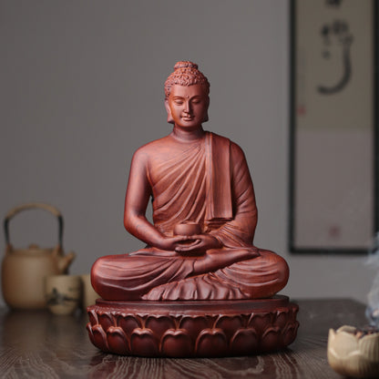 Wooden Buddha Statue — Hand-Carved Padauk Shakyamuni, Meaningful Gift, Buddhist Home Decor