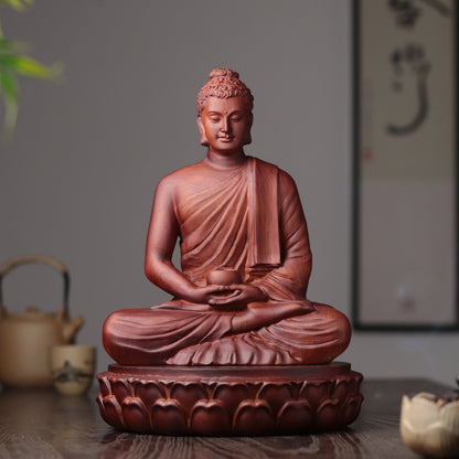 Wooden Buddha Statue — Hand-Carved Padauk Shakyamuni, Meaningful Gift, Buddhist Home Decor
