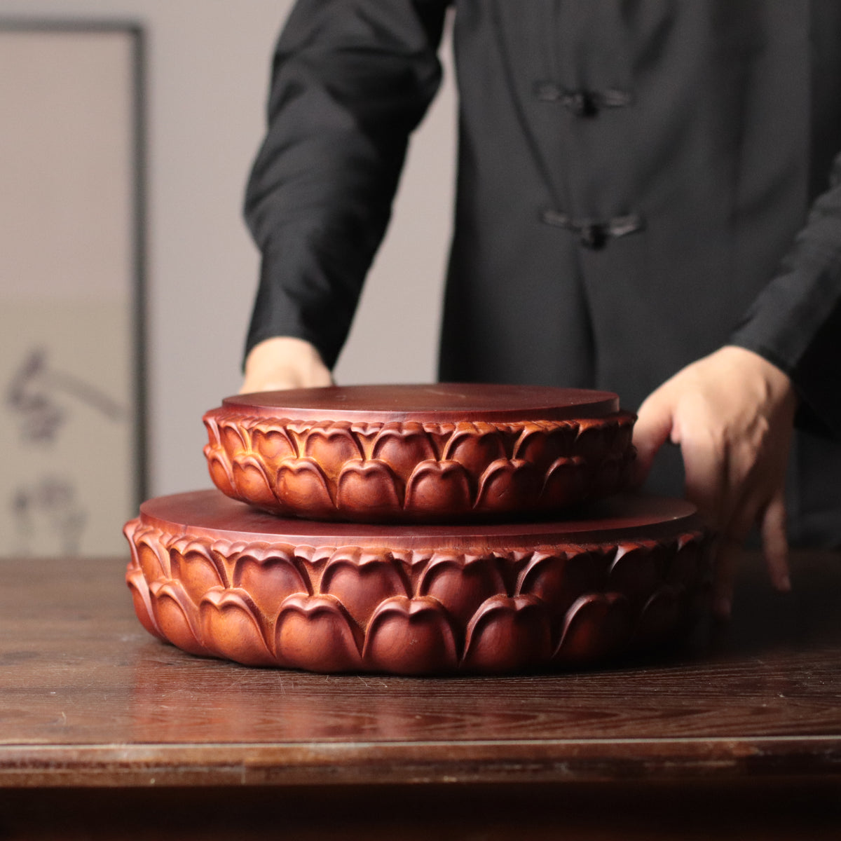 Hand Crafted Solid Wood Lotus Base for Buddha Statue Display, view 3