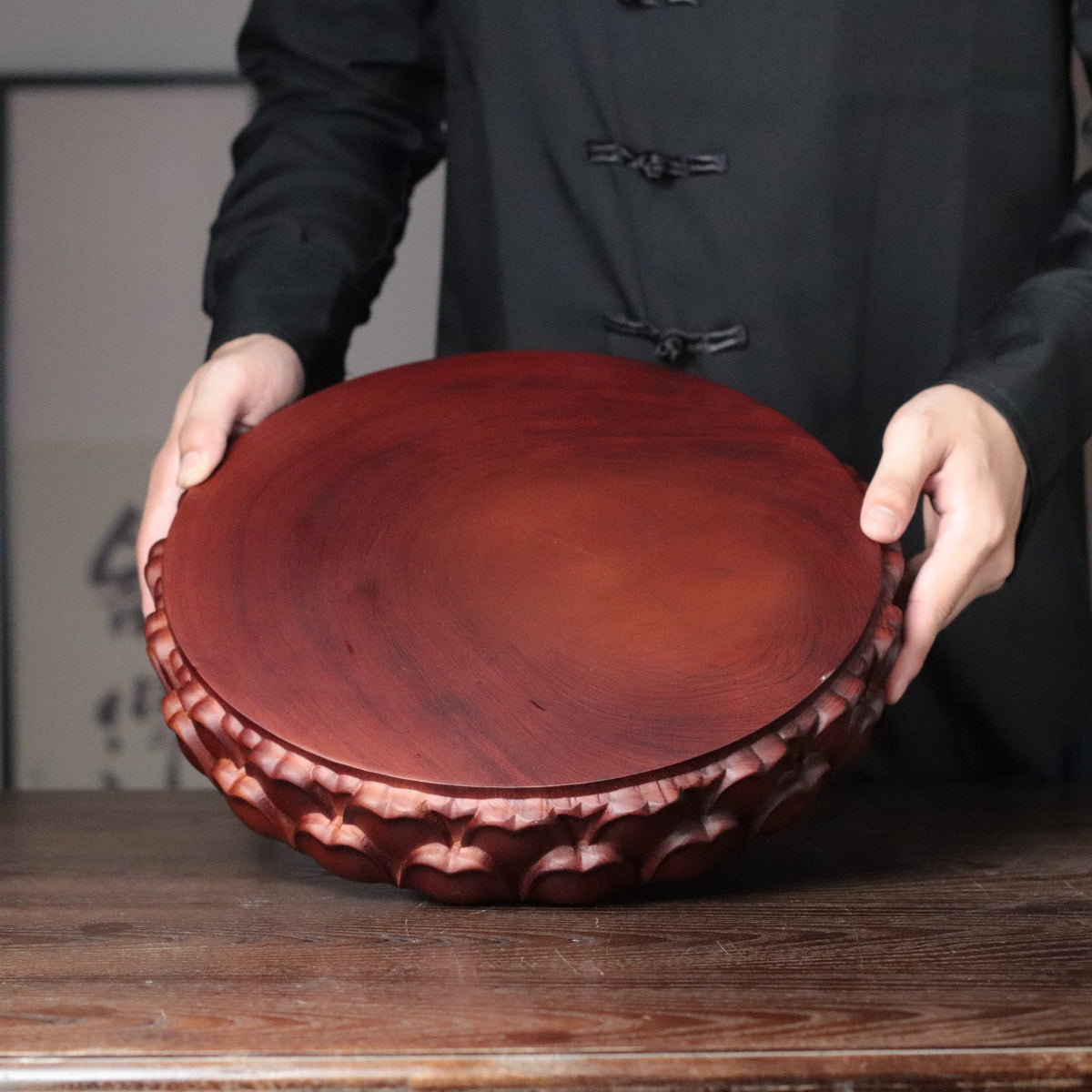 Hand Crafted Solid Wood Lotus Base for Buddha Statue Display, view 6
