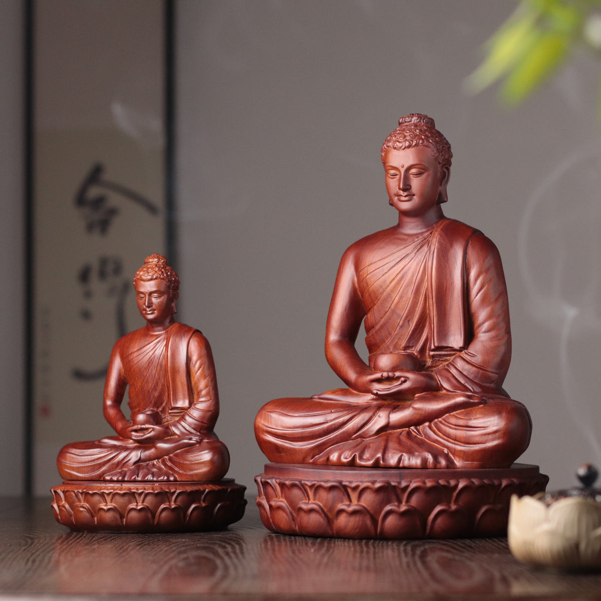 Wooden Buddha Statue — Hand-Carved Padauk Shakyamuni, Meaningful Gift, Buddhist Home Decor