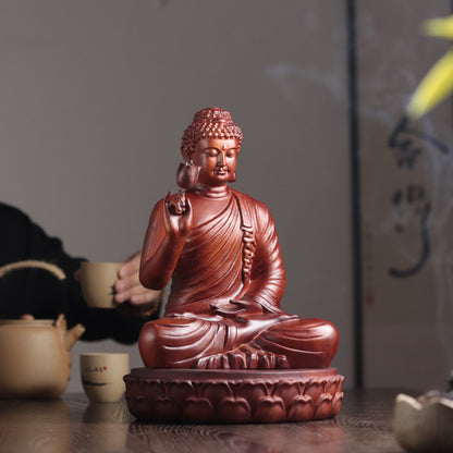 Wooden Shakyamuni Buddha Holding Lotus Statue — Solid Padauk Sanctuary