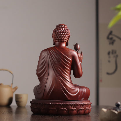Wooden Shakyamuni Buddha Holding Lotus Statue — Solid Padauk Sanctuary