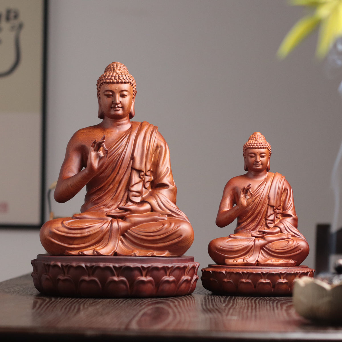 Hand Carved Shakyamuni Buddha Statue, Vitarka Mudra Gesture
