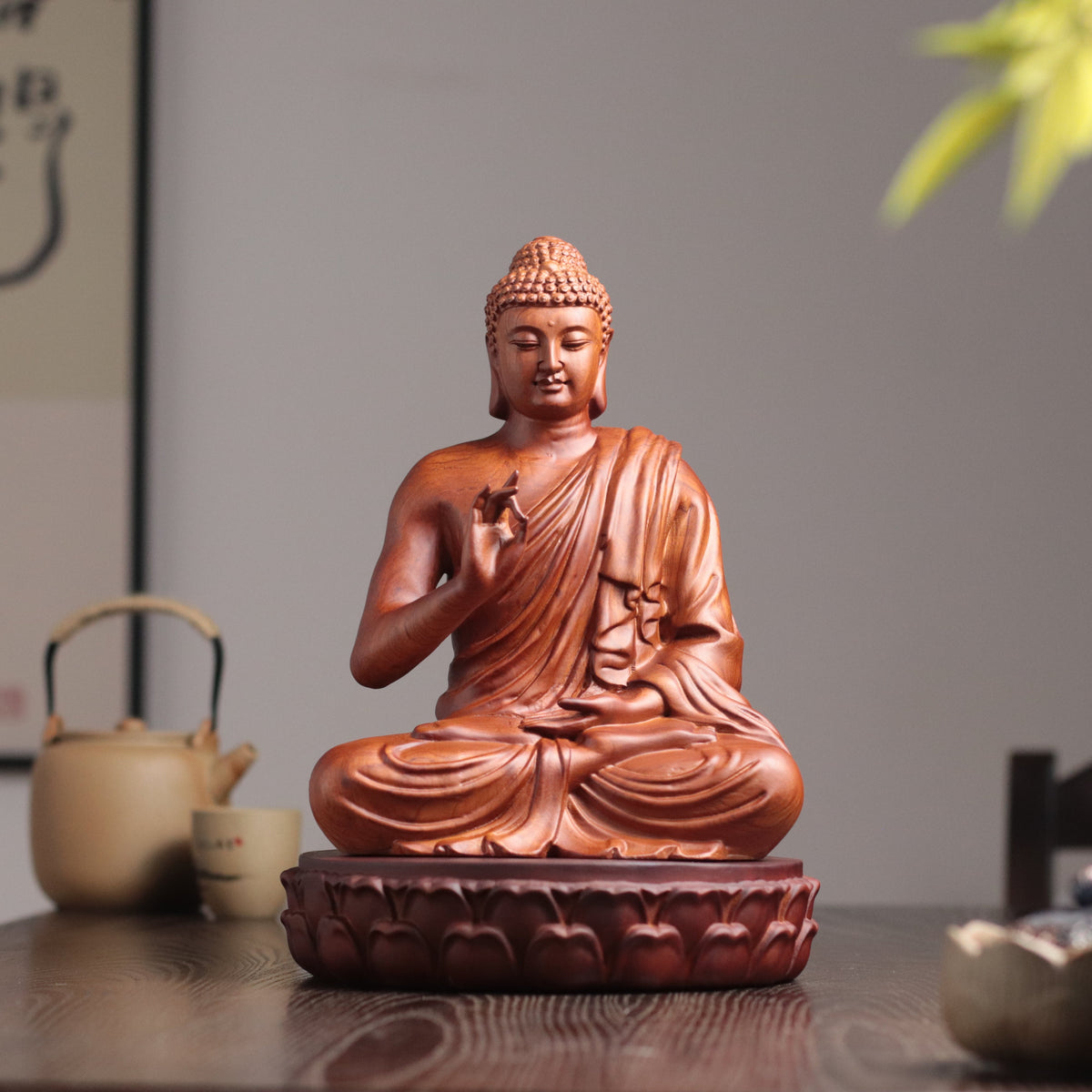 Hand Carved Shakyamuni Buddha Statue, Vitarka Mudra Gesture