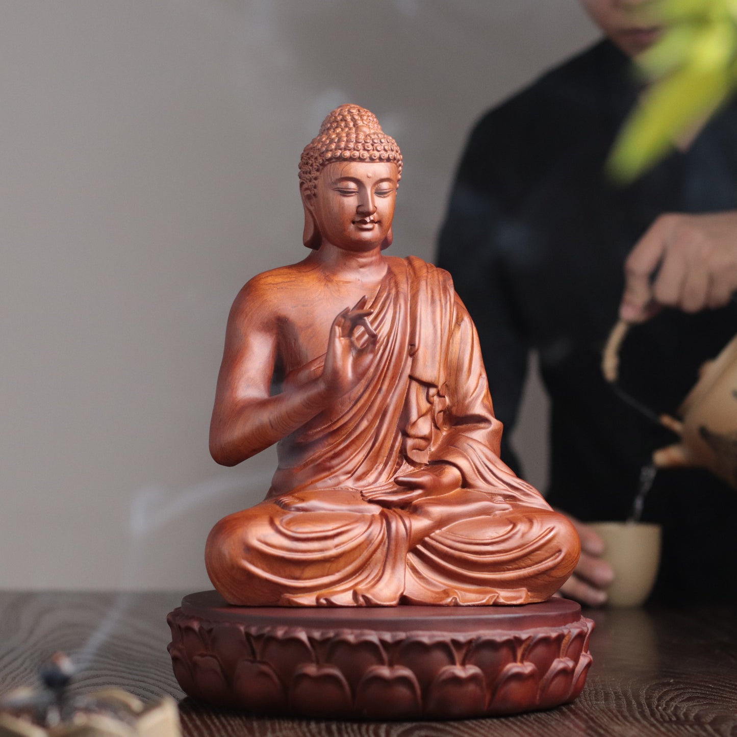 Hand Carved Shakyamuni Buddha Statue, Vitarka Mudra Gesture