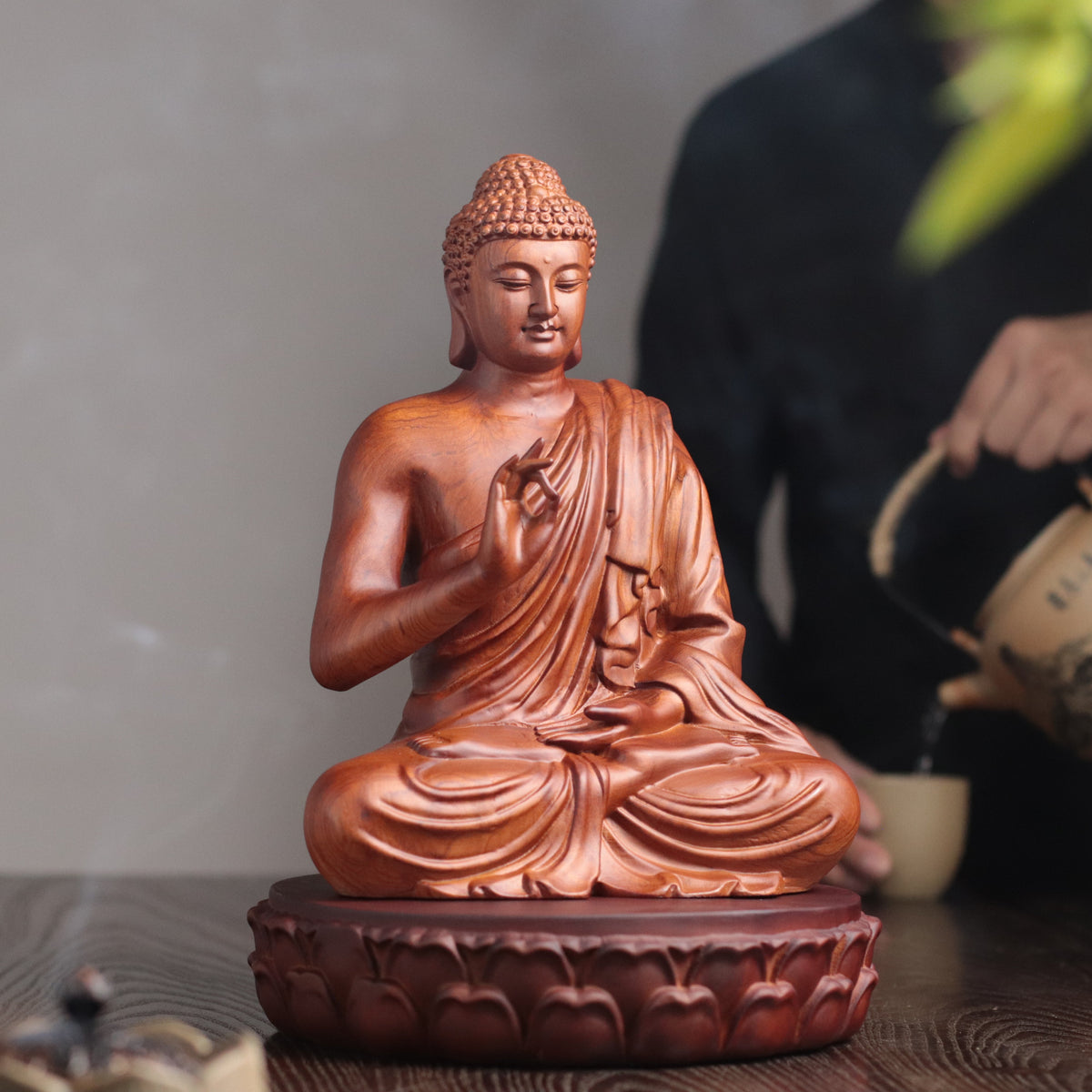 Hand Carved Shakyamuni Buddha Statue, Vitarka Mudra Gesture
