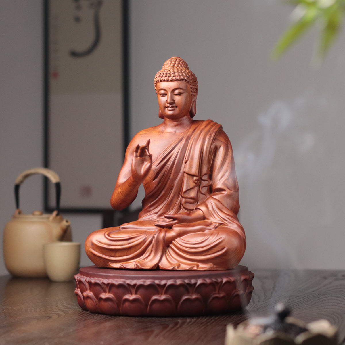 Hand Carved Shakyamuni Buddha Statue, Vitarka Mudra Gesture
