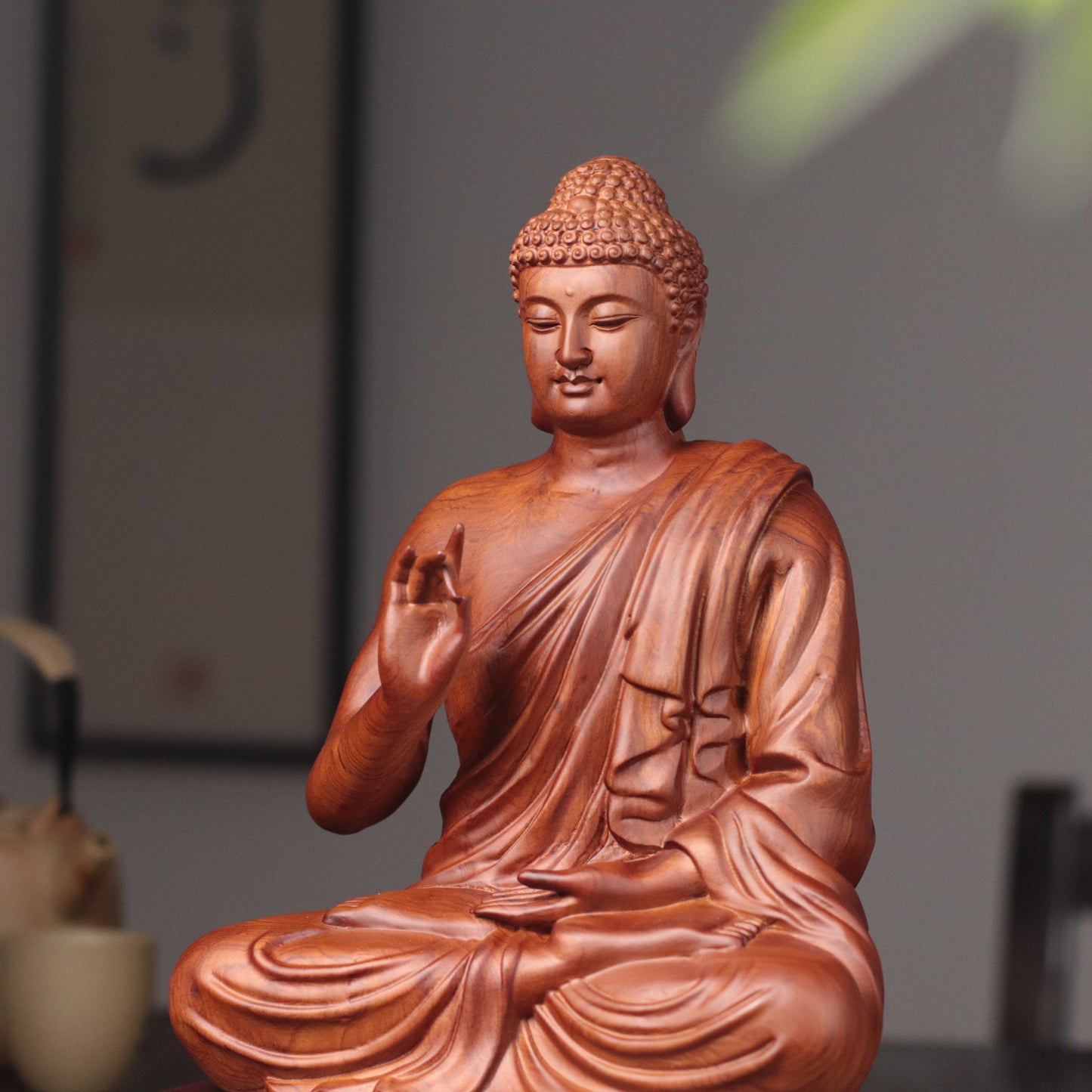 Hand Carved Shakyamuni Buddha Statue, Vitarka Mudra Gesture