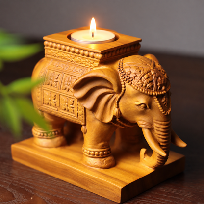 Elephant Tea Light Holder - Cypress Wood, Candle Holder
