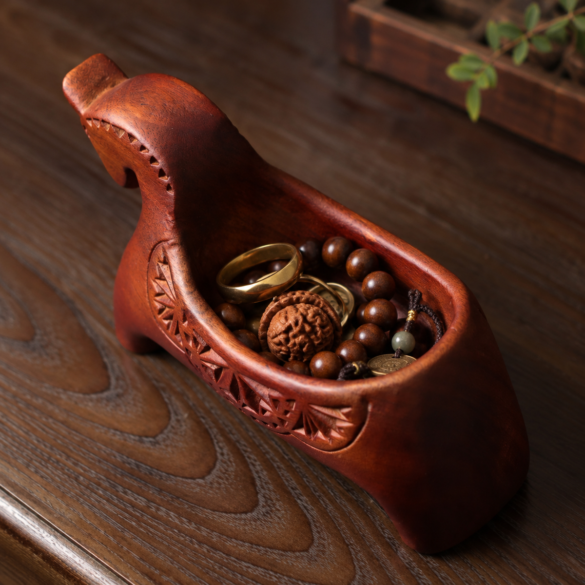 Wooden Horse Trinket Dish – Hand-Carved Padauk Ring Dish