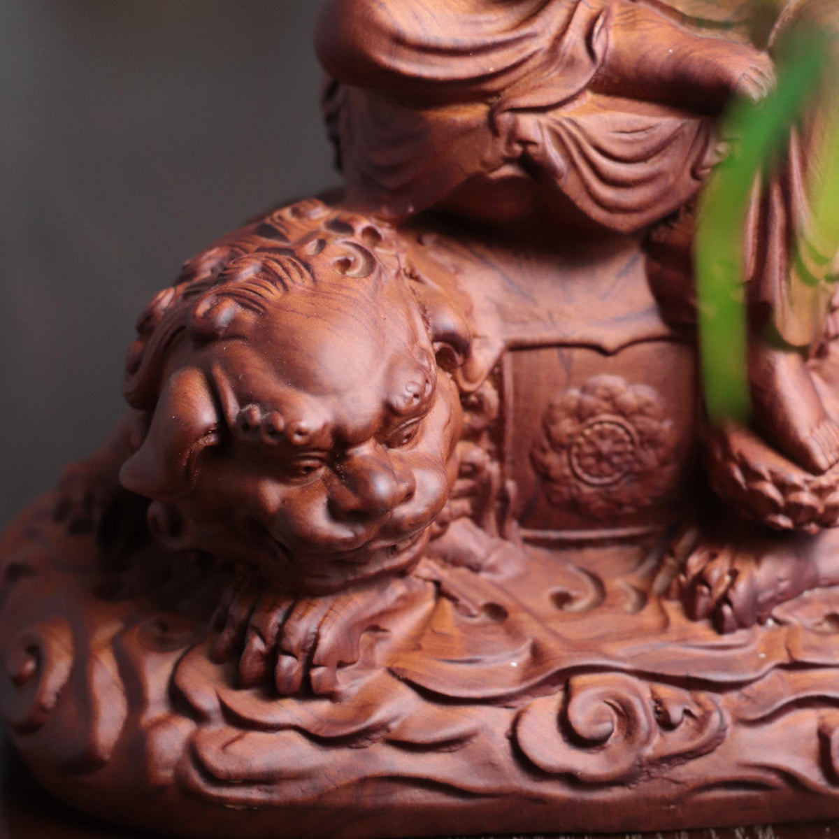 Manjushri Bodhisattva Statue - Padauk, on Lion – additional view 10
