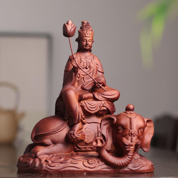 Samantabhadra Bodhisattva Statue - Padauk, on Elephant