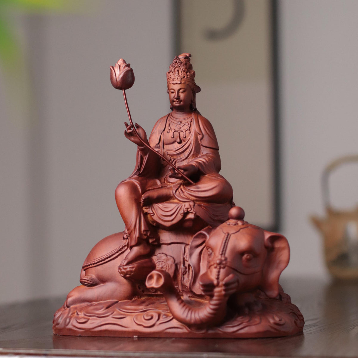 Samantabhadra Bodhisattva Statue - Padauk, on Elephant – additional view 4