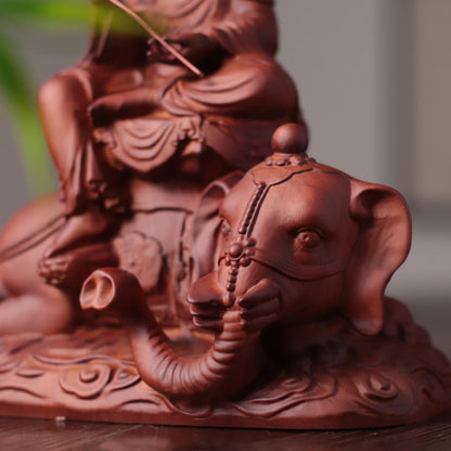 Samantabhadra Bodhisattva Statue - Padauk, on Elephant – additional view 6