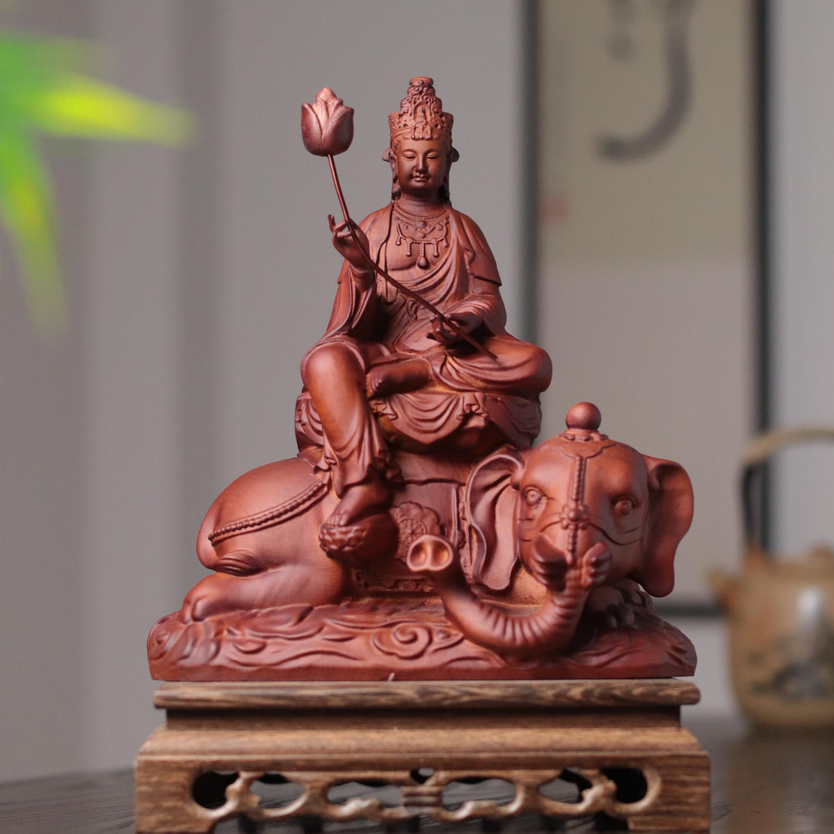 Samantabhadra Bodhisattva Statue - Padauk, on Elephant – additional view 8