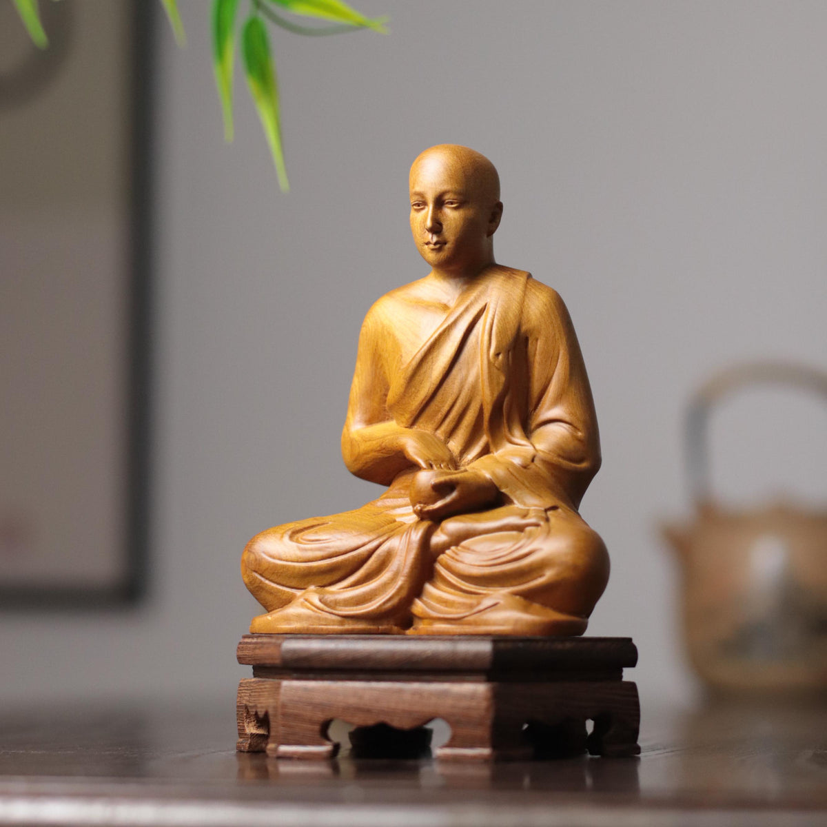 Sivali Monk Statue - Cypress Wood, Blessing Figurine – additional view 7