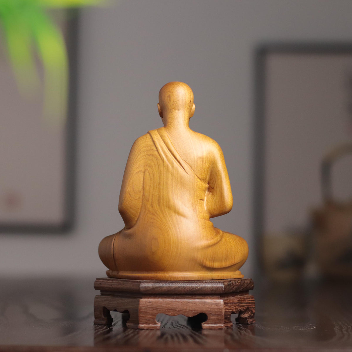 Sivali Monk Statue - Cypress Wood, Blessing Figurine – additional view 9