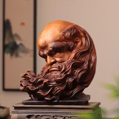 Bodhidharma Head Sculpture - Padauk Wood, 30cm
