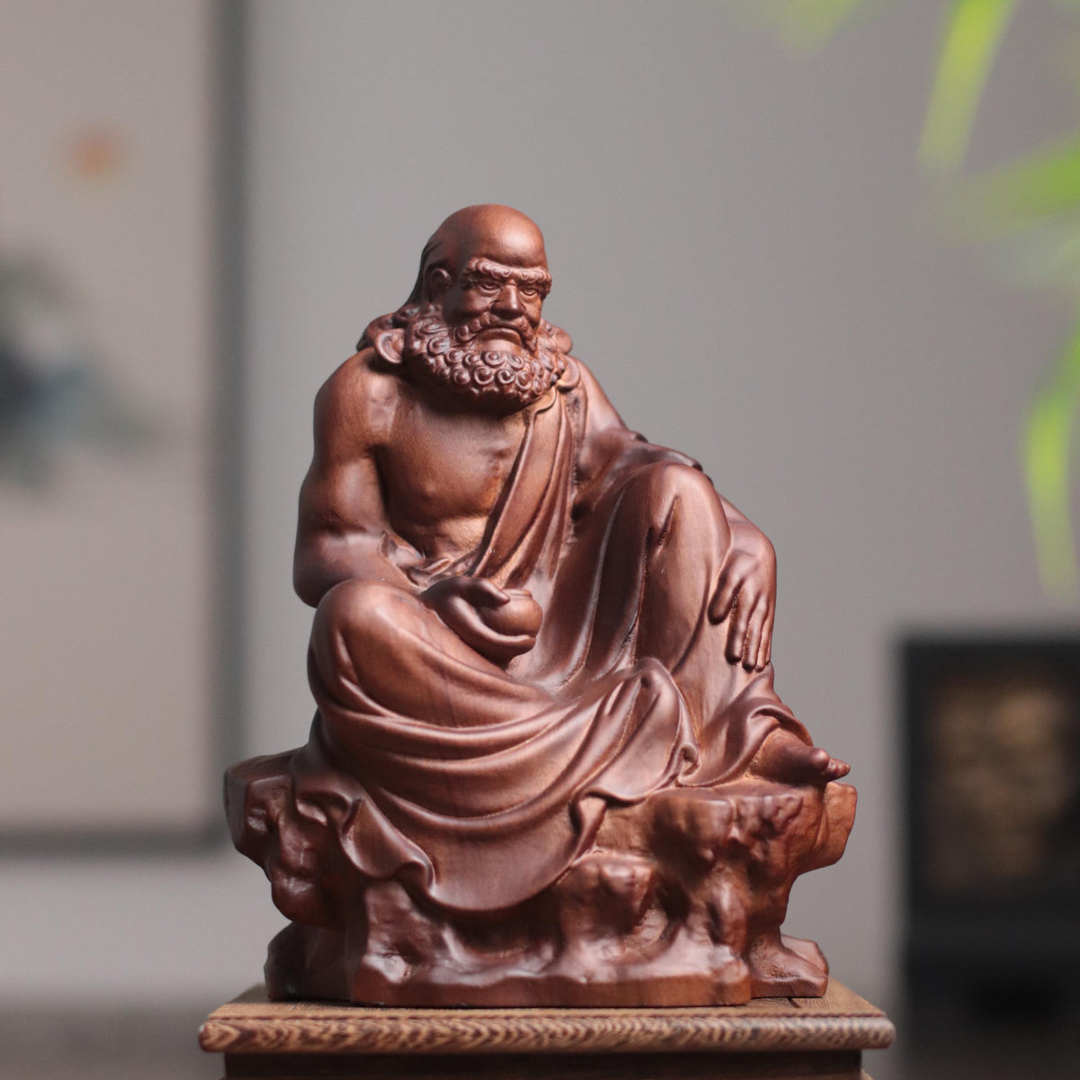 Seated Bodhidharma Statue - Padauk, Feng Shui