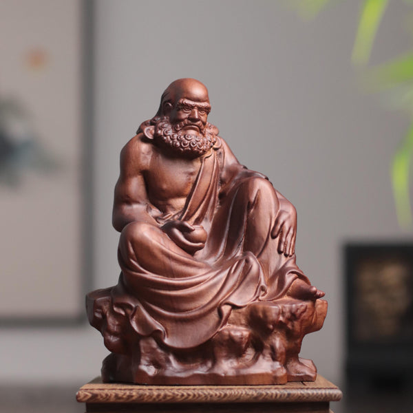 Seated Bodhidharma Statue - Padauk, Feng Shui