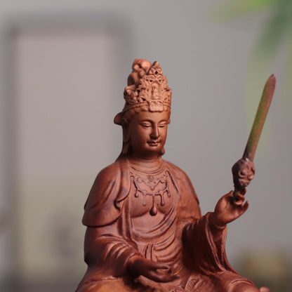 Manjushri Bodhisattva Statue - Padauk, on Lion – additional view 9